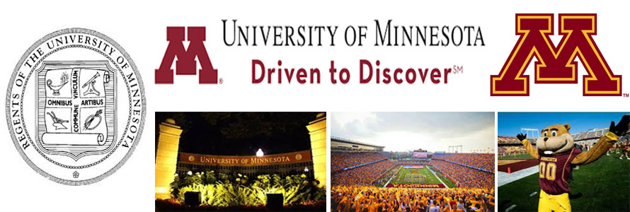 University of Minnesota header image created by everything doormats featuring images of the school seal, name, mascot, logo campus and other images.