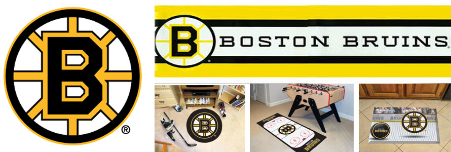 Boston Bruins header image created by everything doormats featuring images products offered on our website, the teamsÃ¢â‚¬â„¢ logo and name.