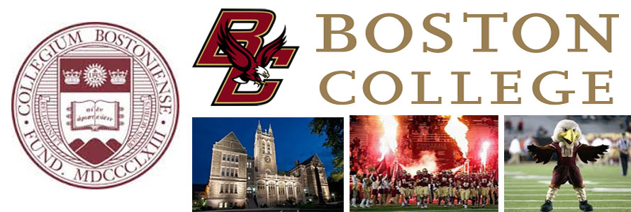 Boston College Eagles header image for the Everything Doormats website featuring images of the campus, football team, mascot and seal.