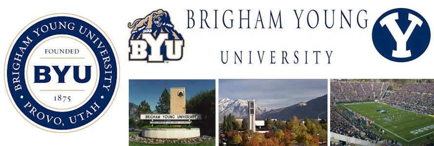 Brigham Young University crest, school logo and mascot logo, campus image,football stadium and location picture by everything doormats.