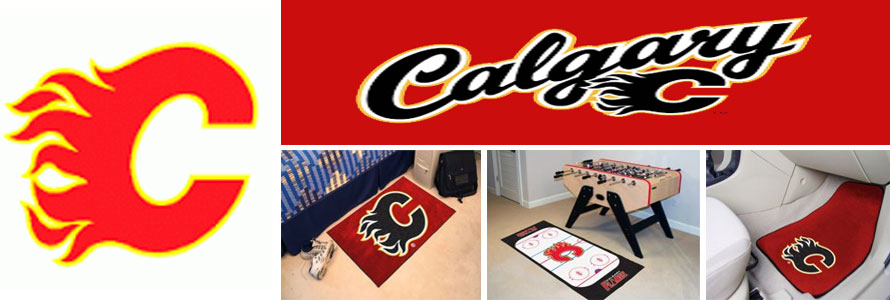Calgary Flames header image created by everything doormats featuring images products offered on our website, the teamsÃ¢â‚¬â„¢ logo and name.