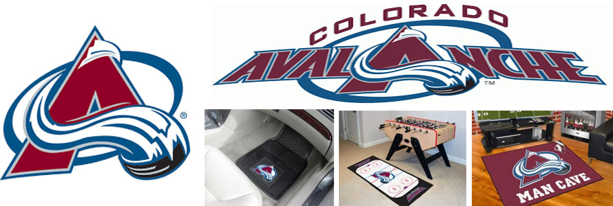 Colorado Avalanche header image created by everything doormats featuring images products offered on our website, the teamsÃ¢â‚¬â„¢ logo and name.