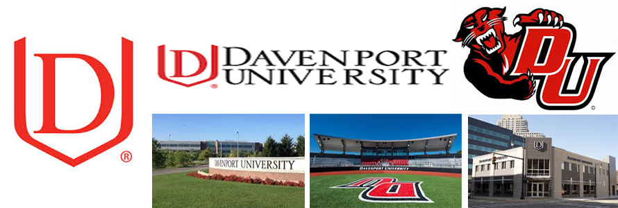 Davenport University logo, mascot and campus images.