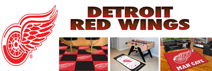 Detroit Red Wings header image created by everything doormats featuring images products offered on our website, the teamsÃ¢â‚¬â„¢ logo and name.