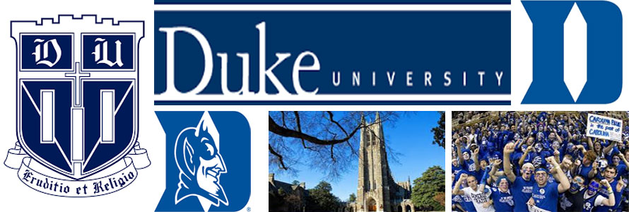 Duke University header image created by everything doormats featuring images of the school seal, logos, campus and other images.