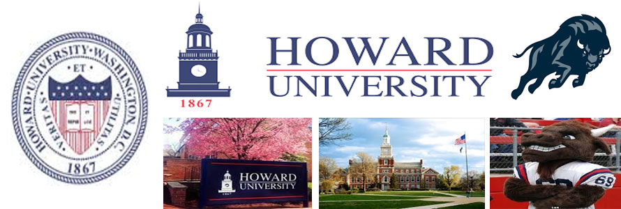 Howard University header image created by everything doormats featuring images of the school seal, name, mascot, logo campus and other images.
