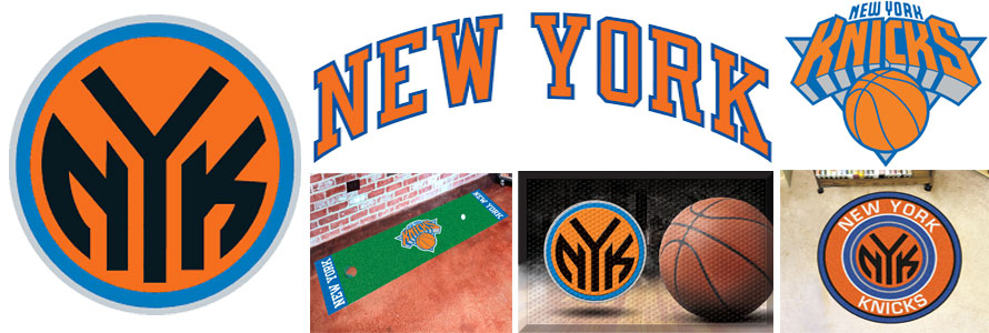 New York Knicks header image created by everything doormats featuring images products offered on our website, the teamsÃ¢â‚¬â„¢ logo and name.