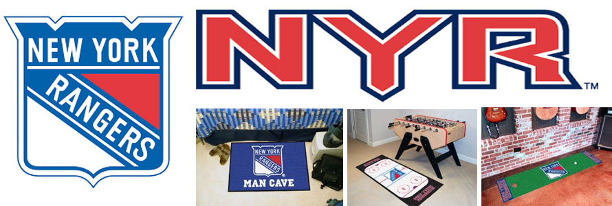 New York Rangers header image created by everything doormats featuring images products offered on our website, the teamsÃ¢â‚¬â„¢ logo and name.