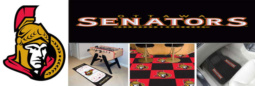 Ottawa Senators header image created by everything doormats featuring images products offered on our website, the teamsÃ¢â‚¬â„¢ logo and name.