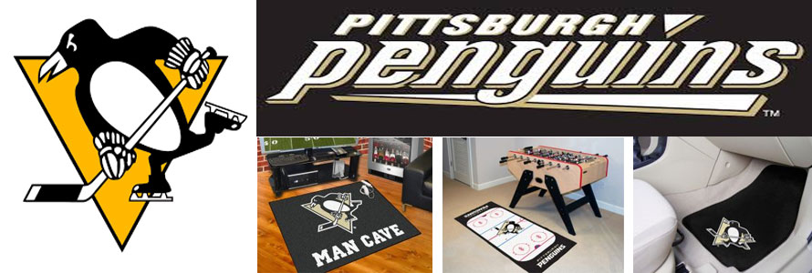Pittsburgh Penguins header image created by everything doormats featuring images products offered on our website, the teamsÃ¢â‚¬â„¢ logo and name.