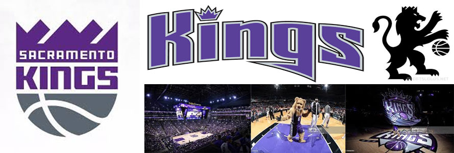 Sacramento Kings header image created by everything doormats featuring images of the team logo, name, mascot, arena and players.