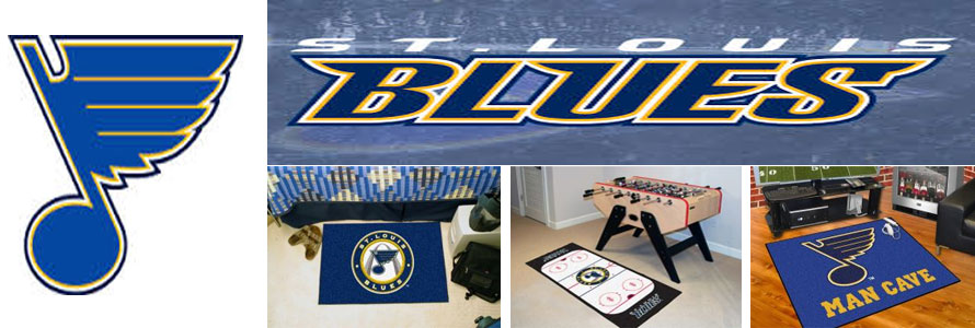 St Louis Blues header image created by everything doormats featuring images products offered on our website, the teamsÃ¢â‚¬â„¢ logo and name.