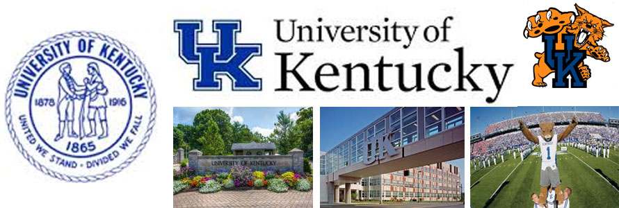 University of Kentucky Wildcats header image created by everything doormats featuring images of the school seal, name, mascot, logo campus and other images.