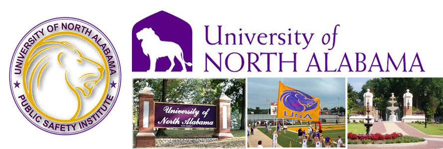 University of North Alabama Lions crest and campus images.