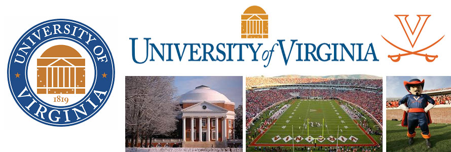 University of Virginia header image created by everything doormats featuring images of the school seal, name, mascot, logo campus and other images.