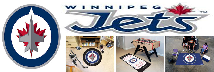 Winnipeg Jets header image created by everything doormats featuring images products offered on our website, the teamsÃ¢â‚¬â„¢ logo and name.