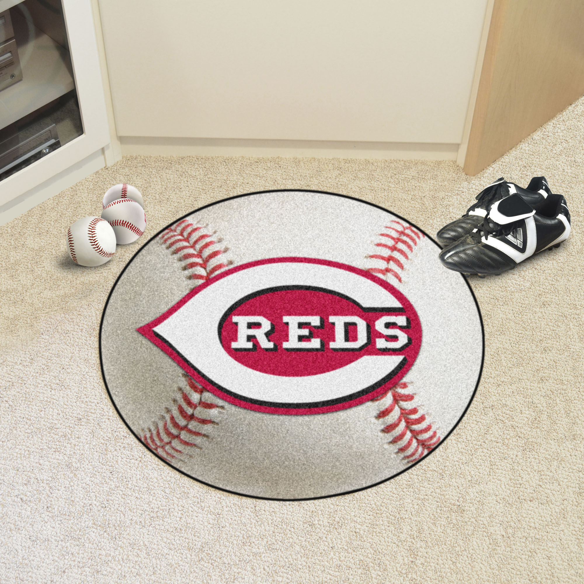 Cincinnati Reds Baseball Shaped Area Rug â€“ 22 x 35