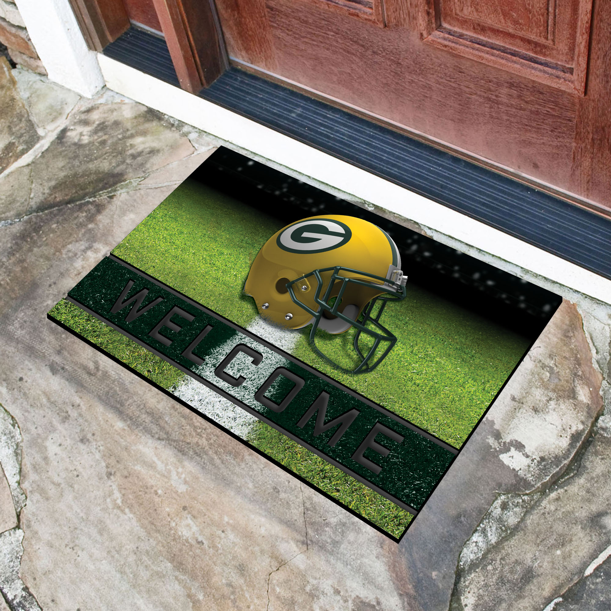 Green Bay Packers Flocked Rubber Doormat - 18 x 30