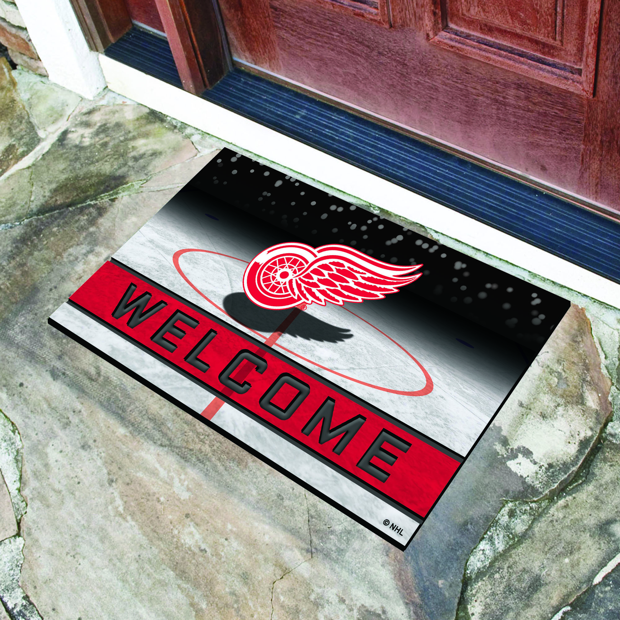 Detroit Red Wings Flocked Rubber Doormat - 18 x 30