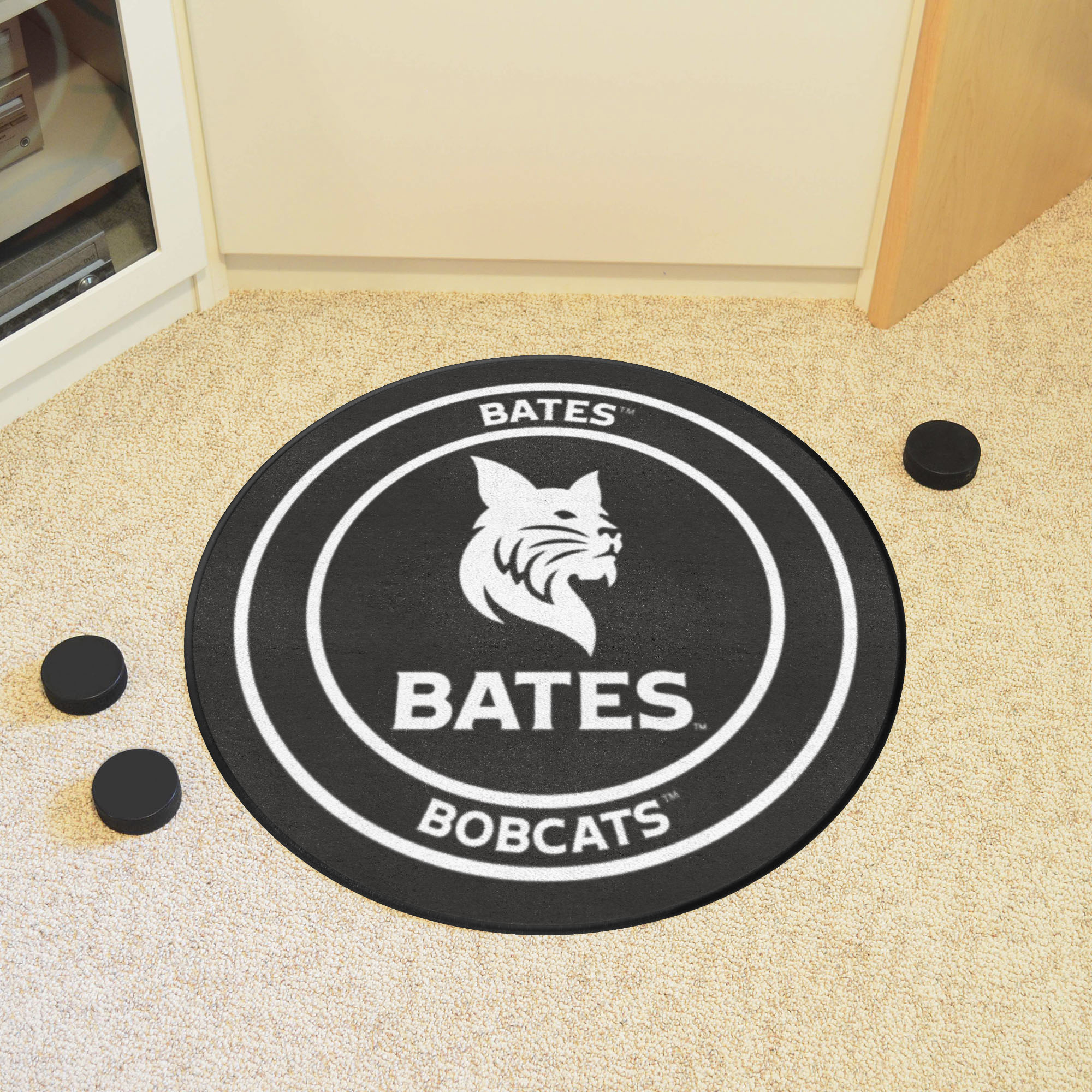 Bates College Bobcats Hockey Puck Shaped Area Rug