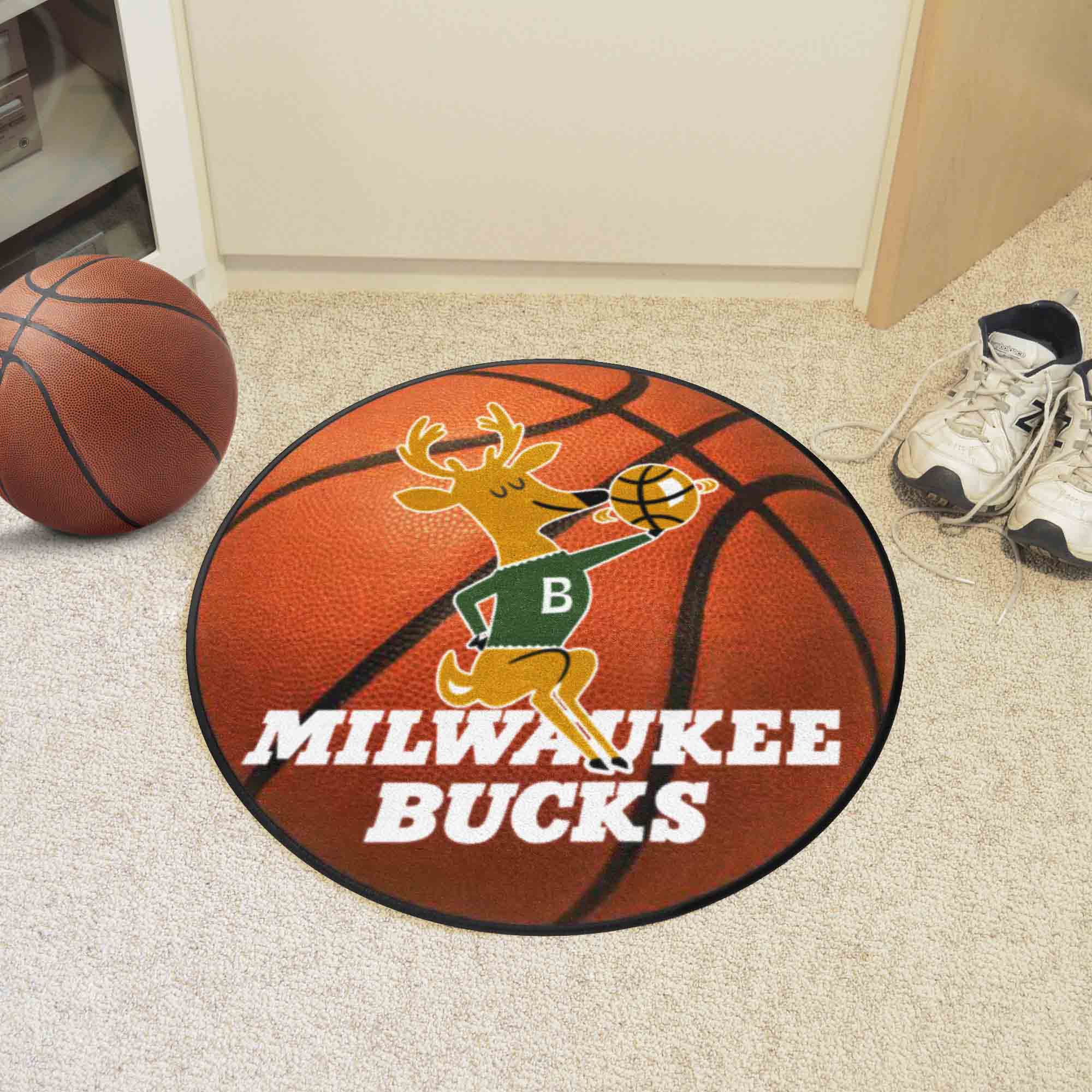 Milwaukee Bucks Moscot Retro Basketball Shaped Area Rug