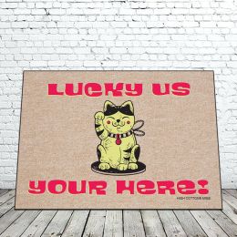 Lucky Us Your Here Funny - 18 x 30 Humorous Doormat