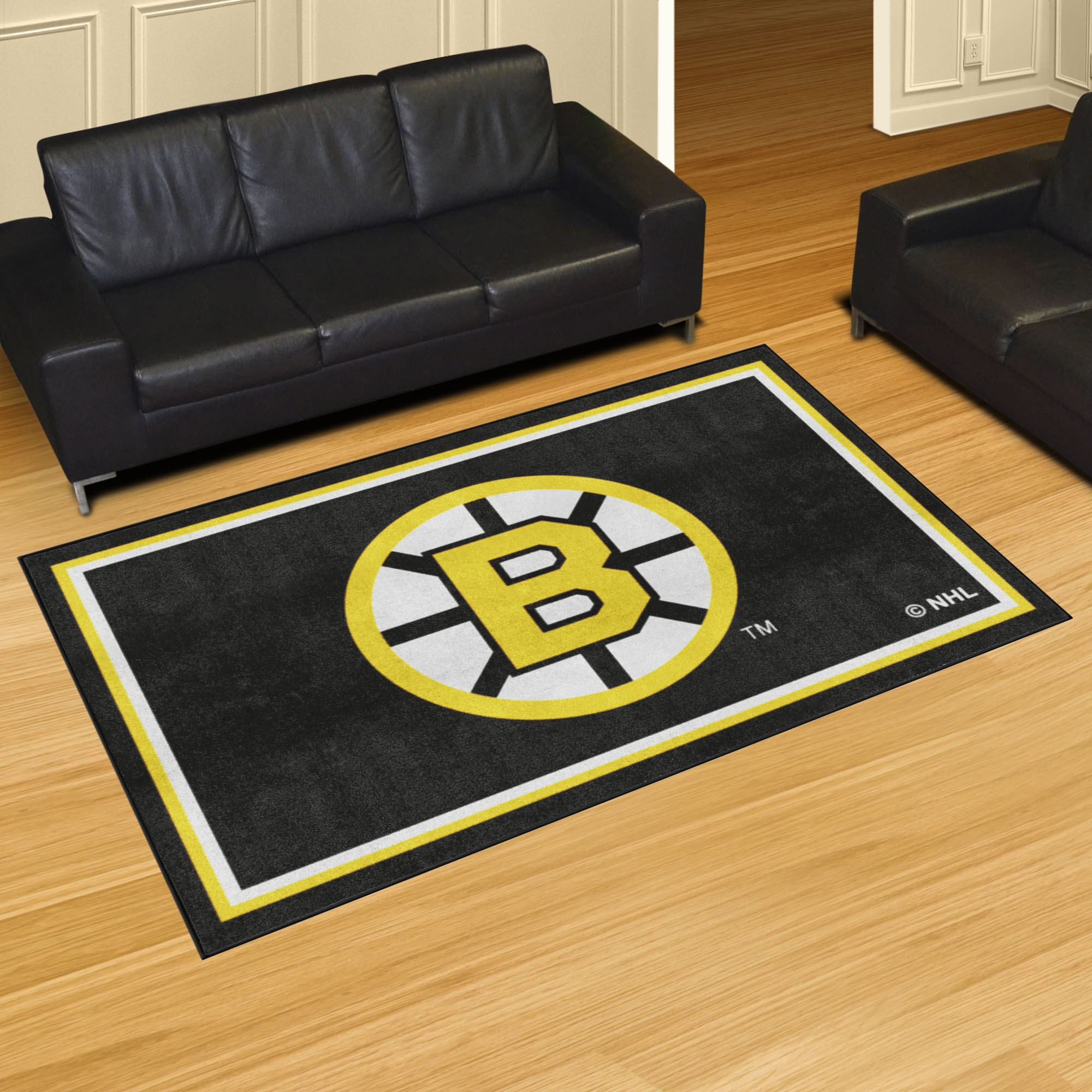 Boston Bruins Retro Alt Logo Area Rug - 5' x 8' Nylon