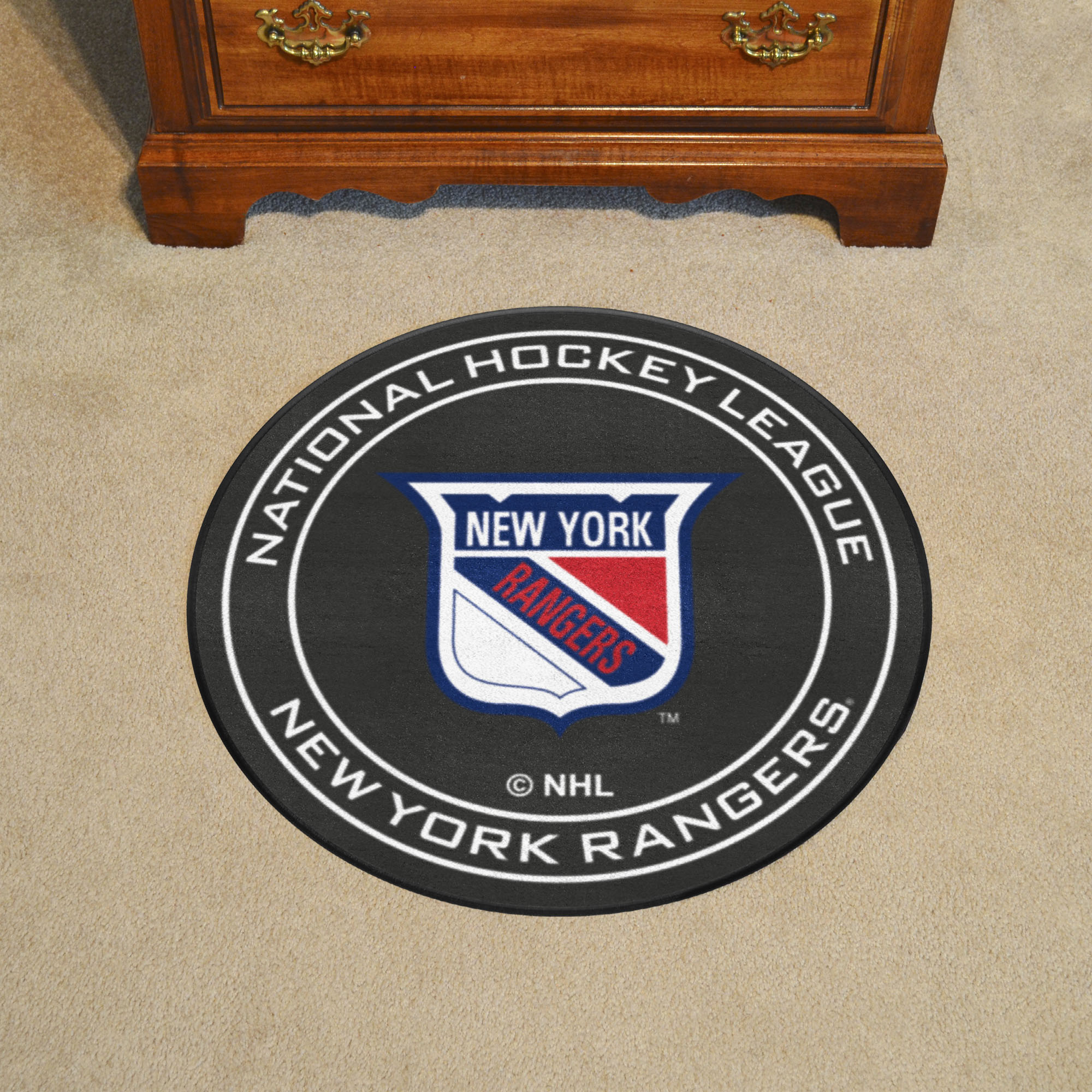 New York Rangers Retro Logo Hockey Puck Shaped Area Rug