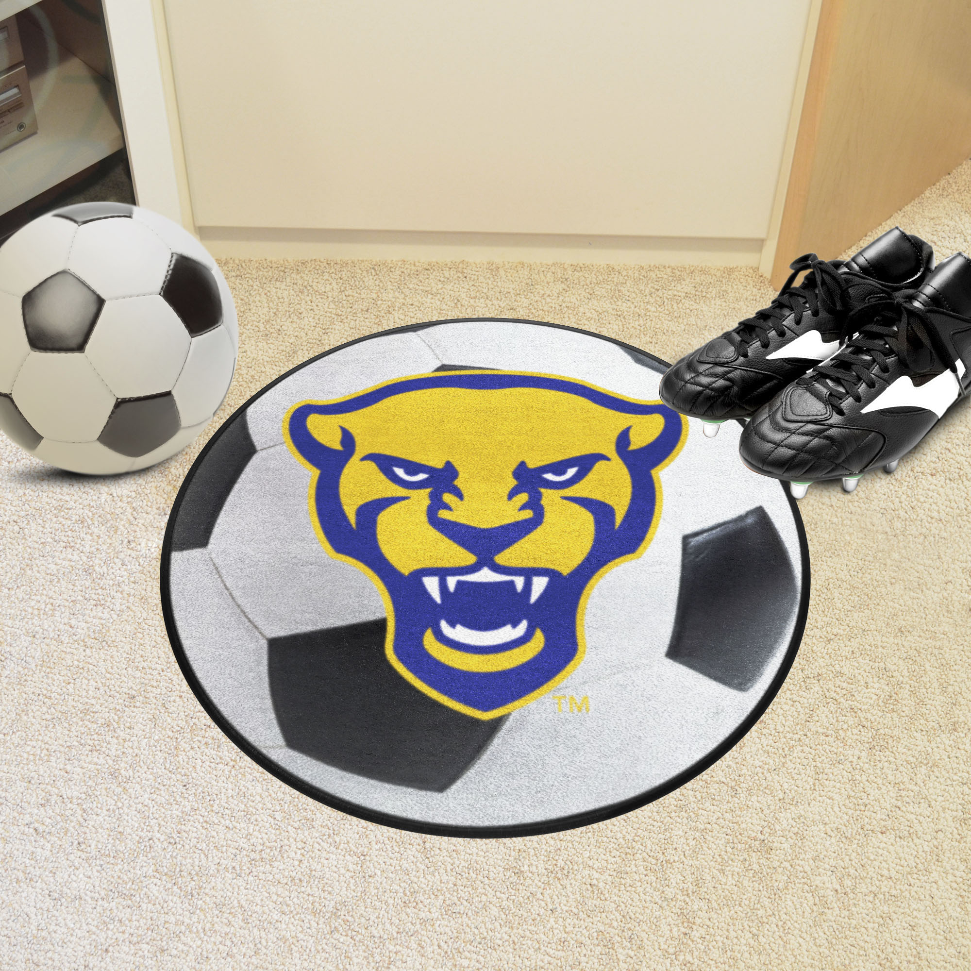 Pitt Panthers Logo Soccer Ball Shaped Area Rug