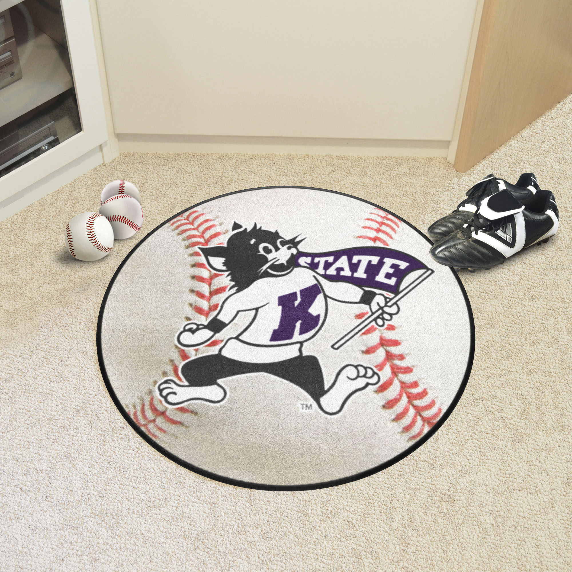 Kansas State Wildcats Mascot Logo Baseball Shaped Area Rug