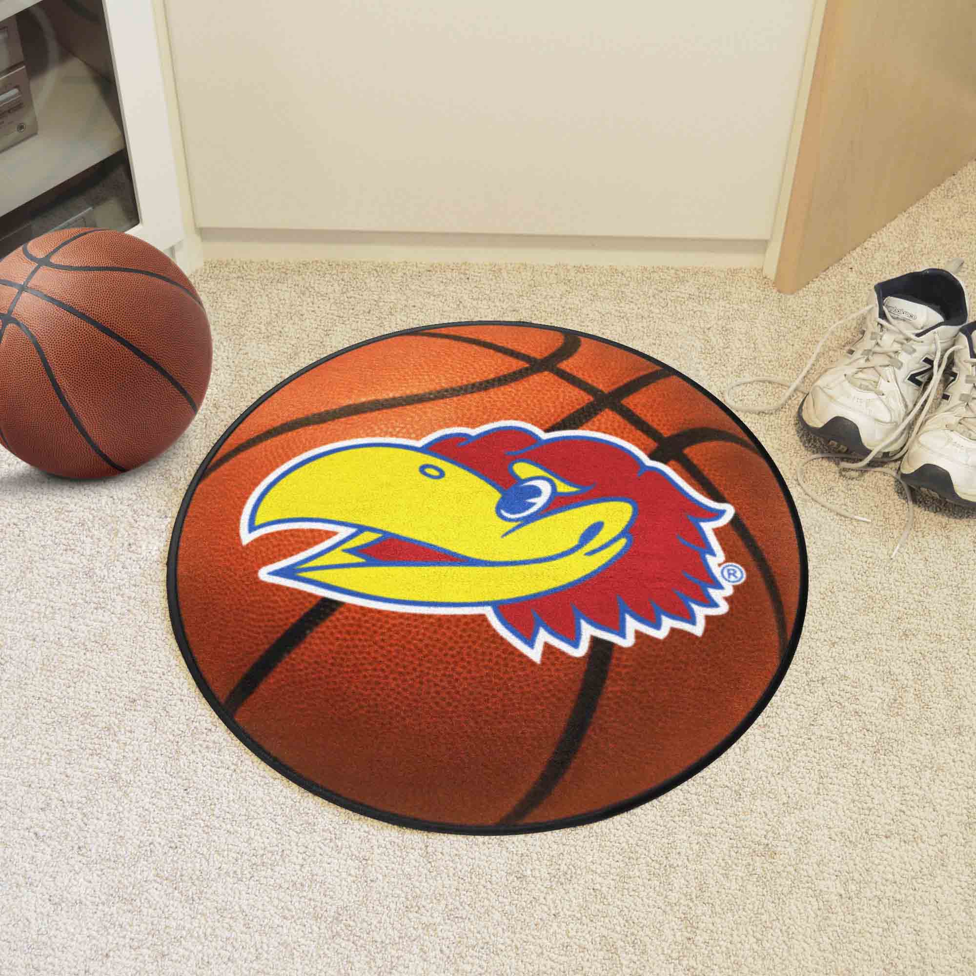 Kansas Jayhawks Alt Logo Basketball Shaped Area Rug