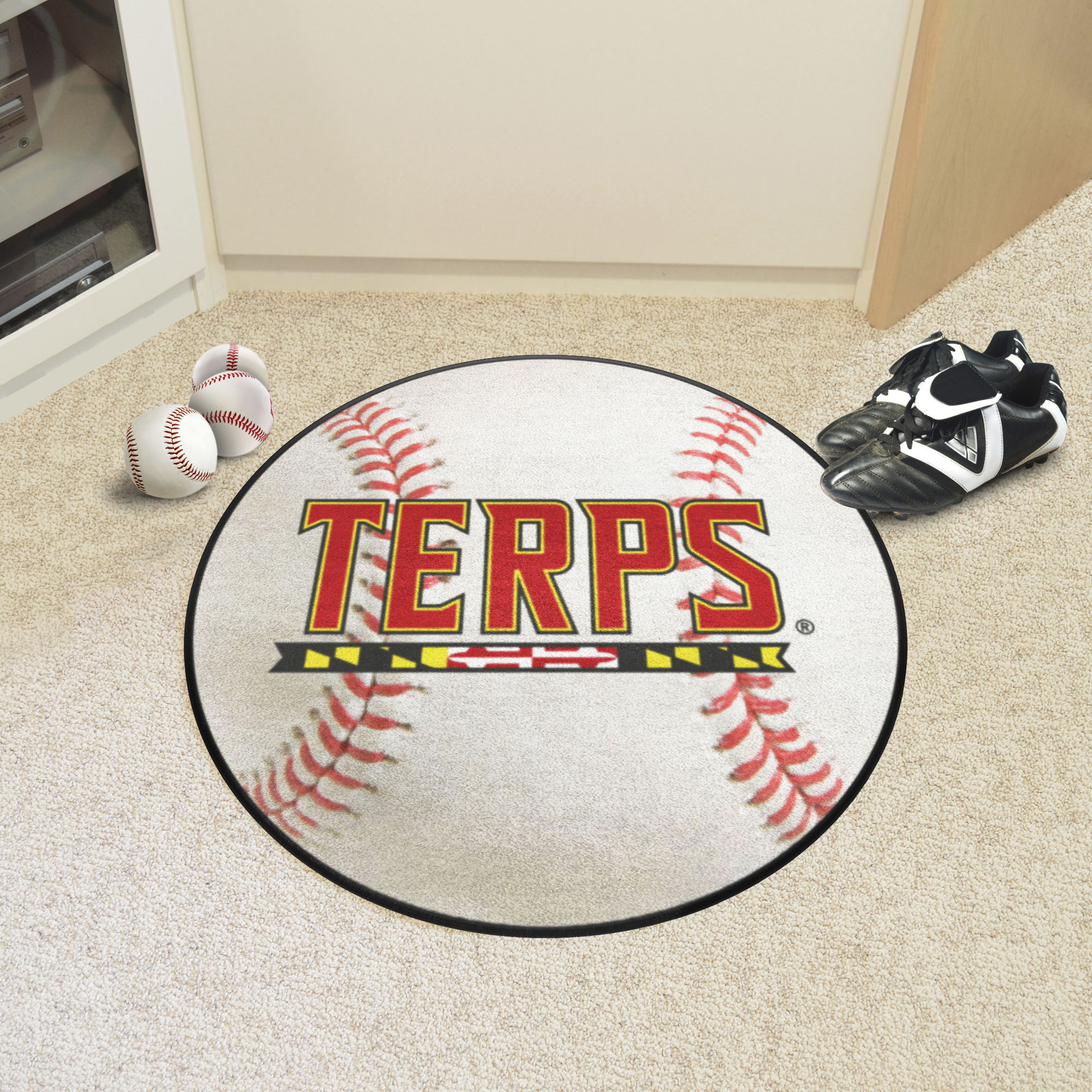 Maryland Terrapins Alt Logo Baseball Shaped Area Rug