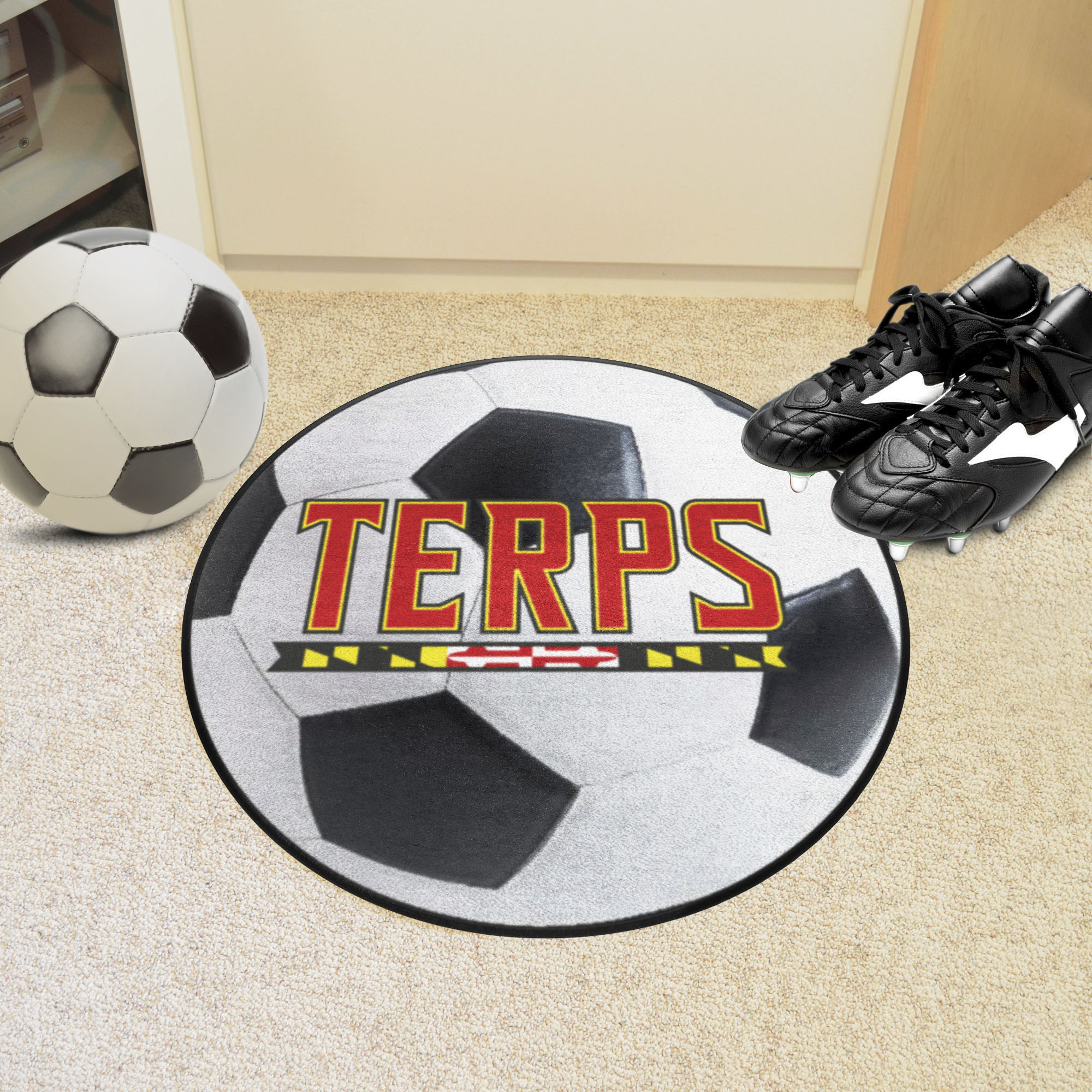 Maryland Terrapins Alt Logo Soccer Ball Shaped Area Rug
