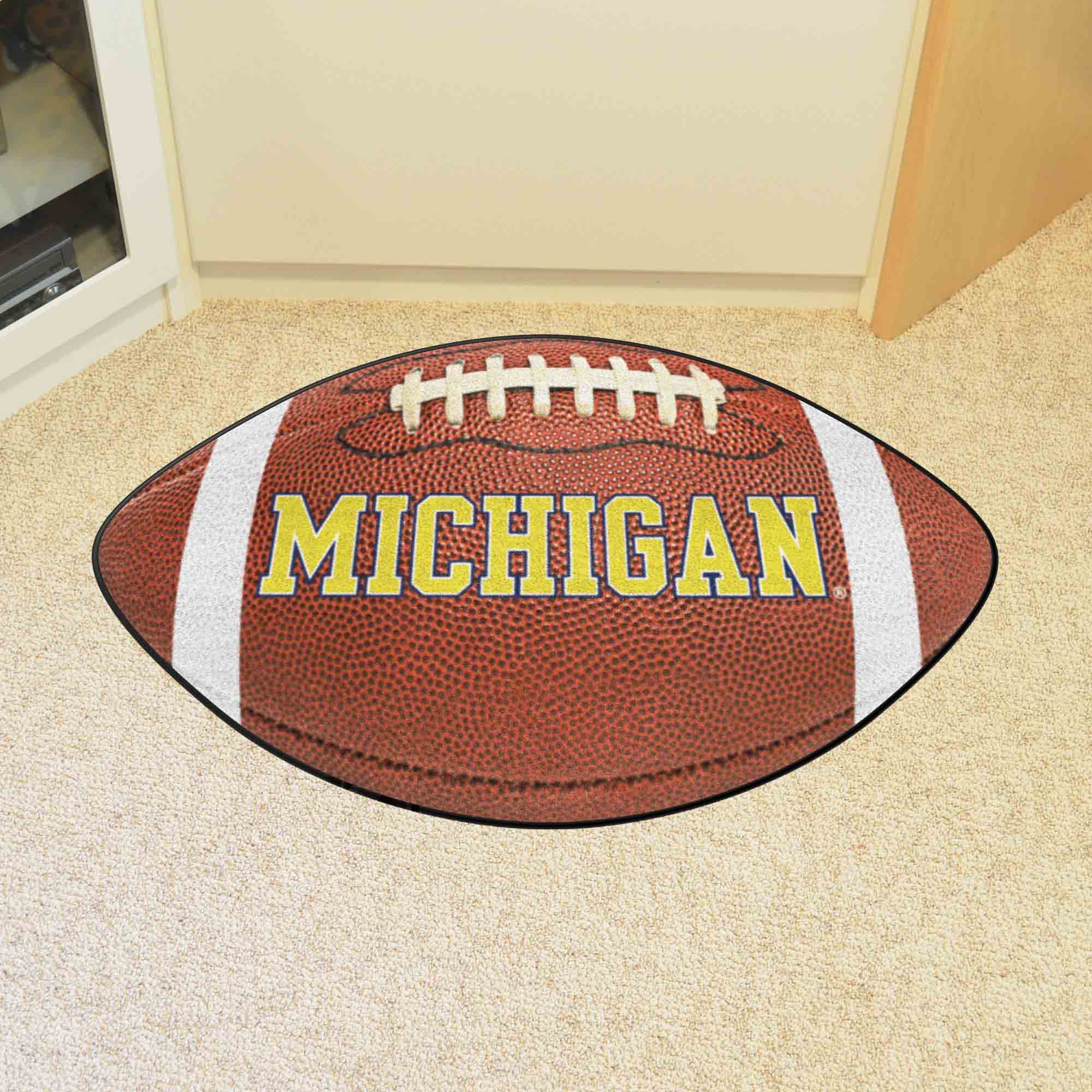 Michigan Wolverines Wordmark Football Shaped Area Rug
