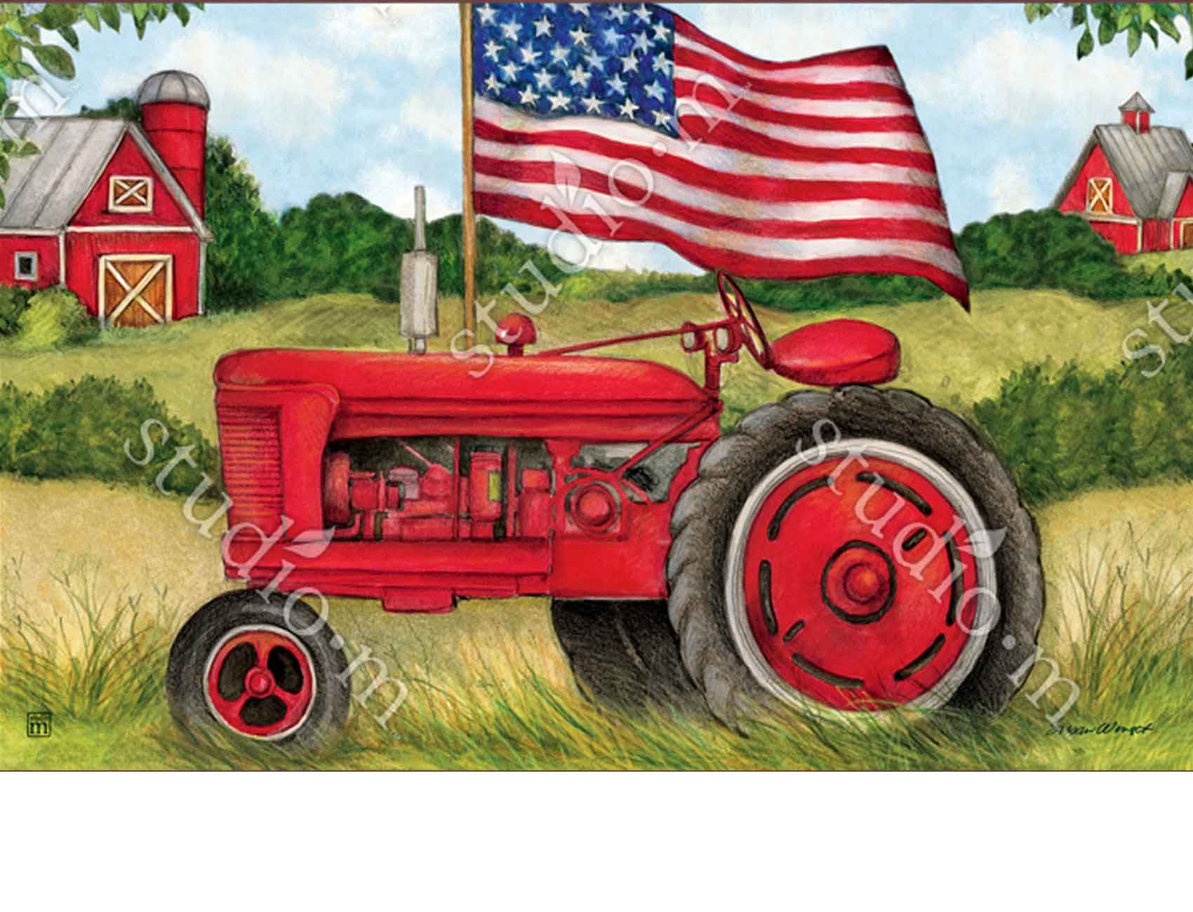 Indoor & Outdoor Patriotic Tractor MatMate Doormat18x30