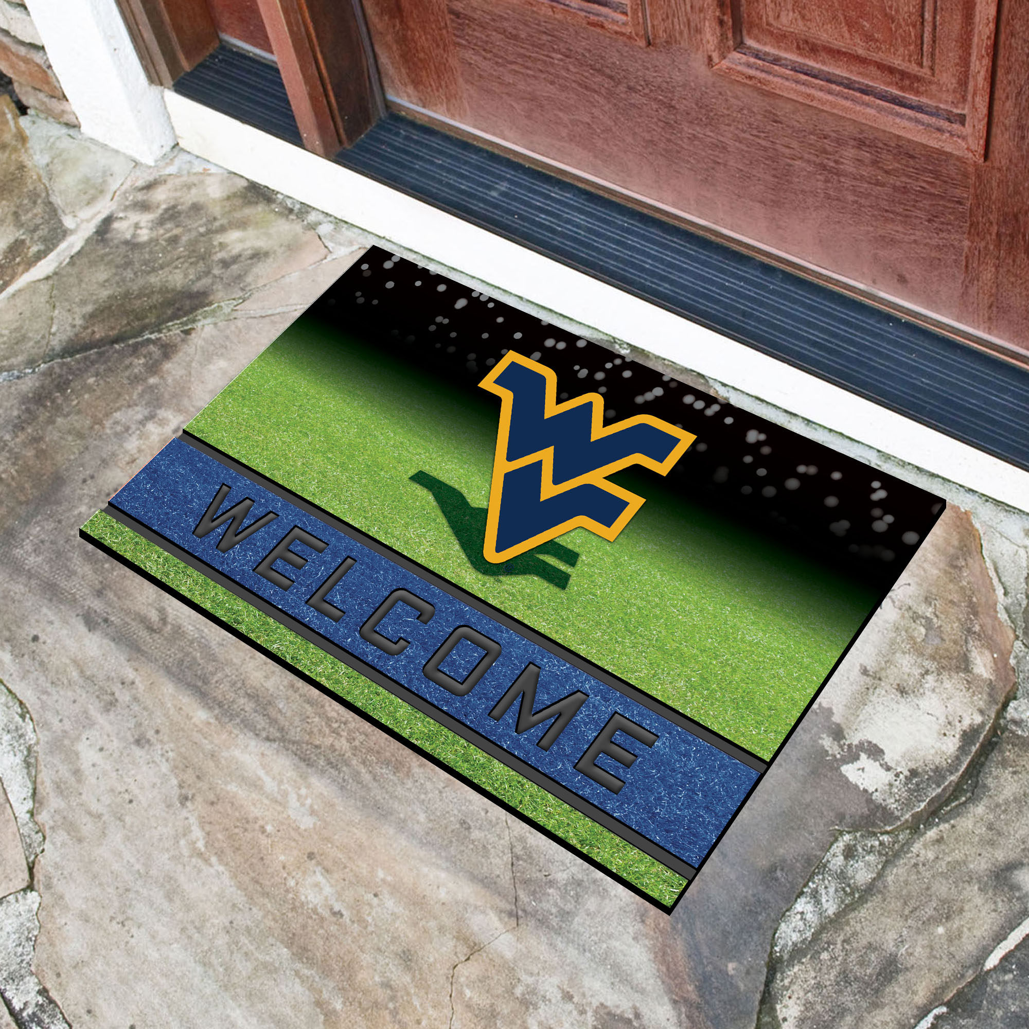 West Virginia  University Flocked Rubber Doormat - 18 x 30
