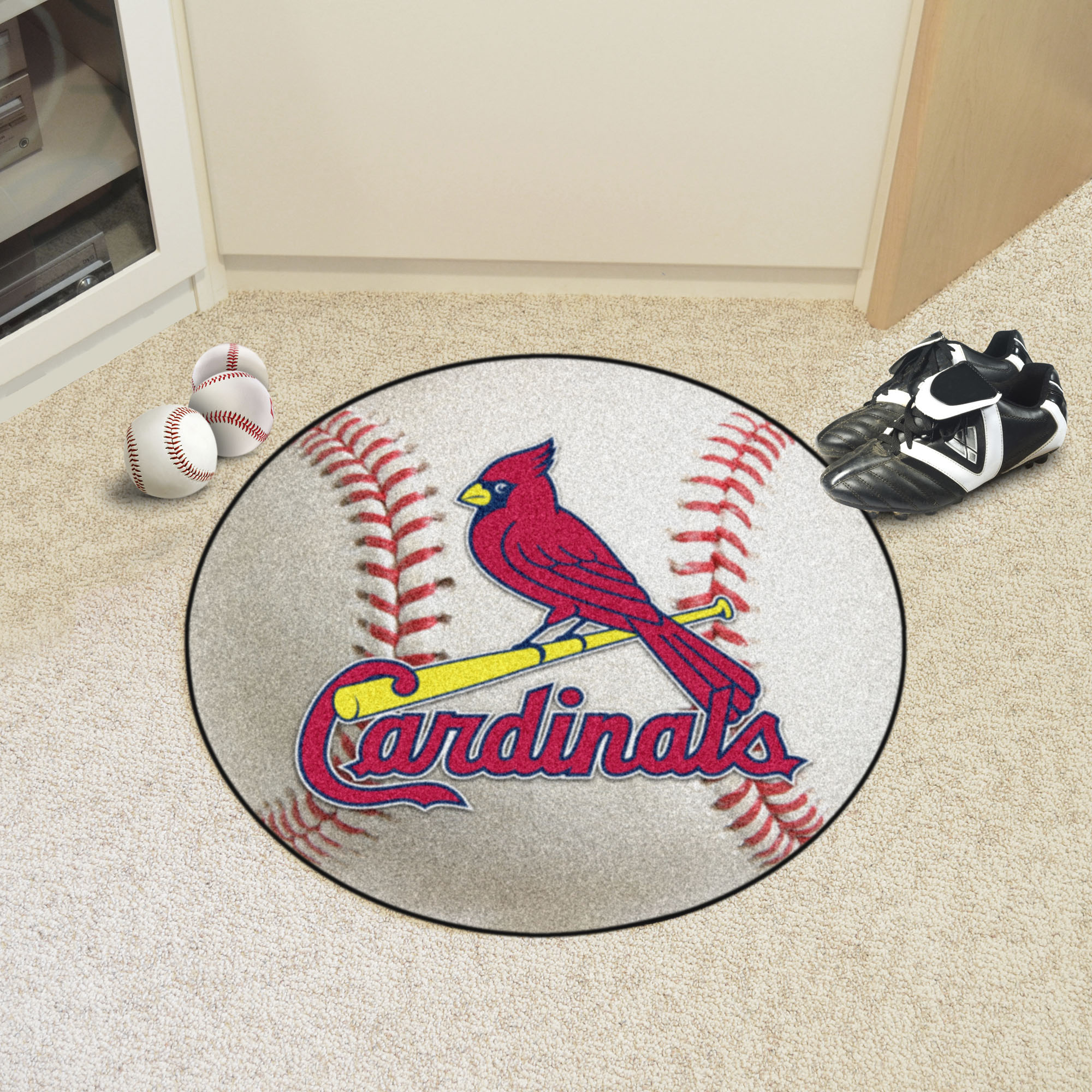 St. Louis Cardinals Baseball Shaped Area Rug â€“ 22 x 35 (Field & Logo: Logo or Mascot)