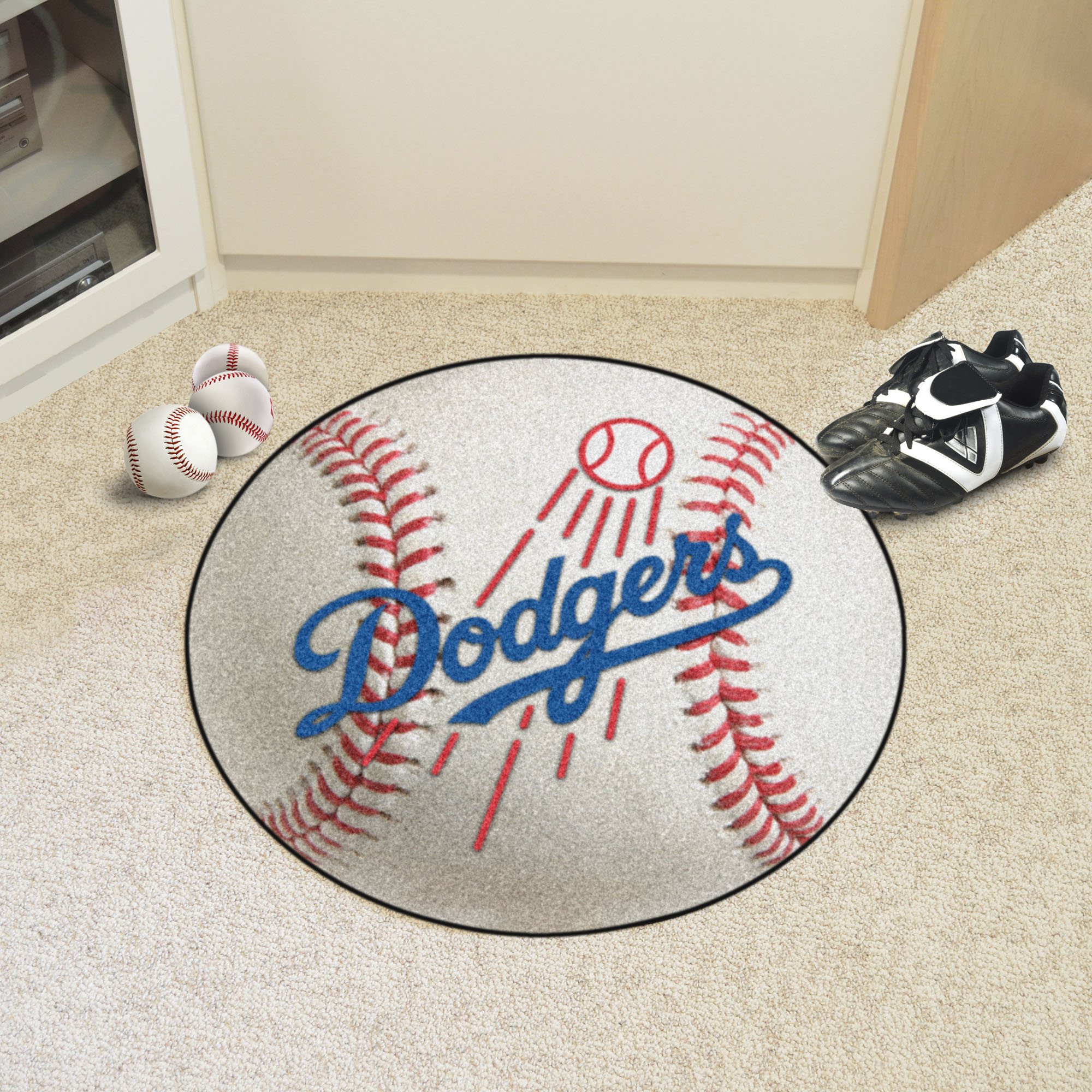 Los Angeles Dodgers Baseball Shaped Area Rug â€“ 22 x 35 (Field & Logo: Logo or Mascot)