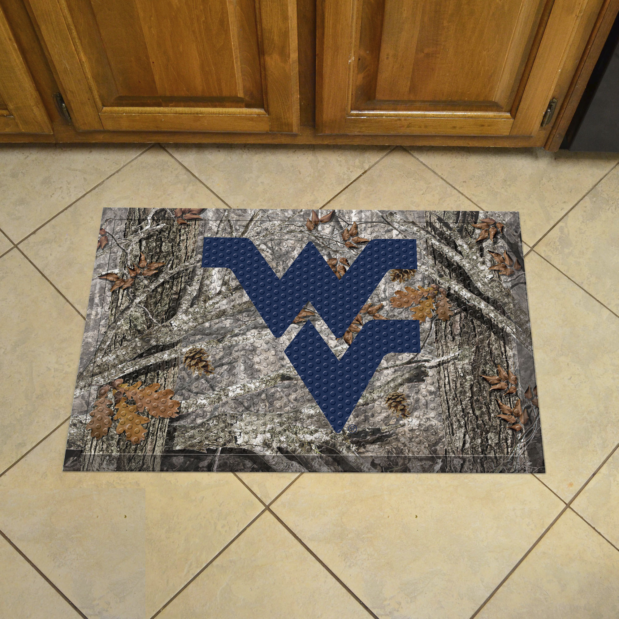 West Virginia University Scrapper Doormat - 19" x 30" Rubber (Field & Logo: Camo & Logo)