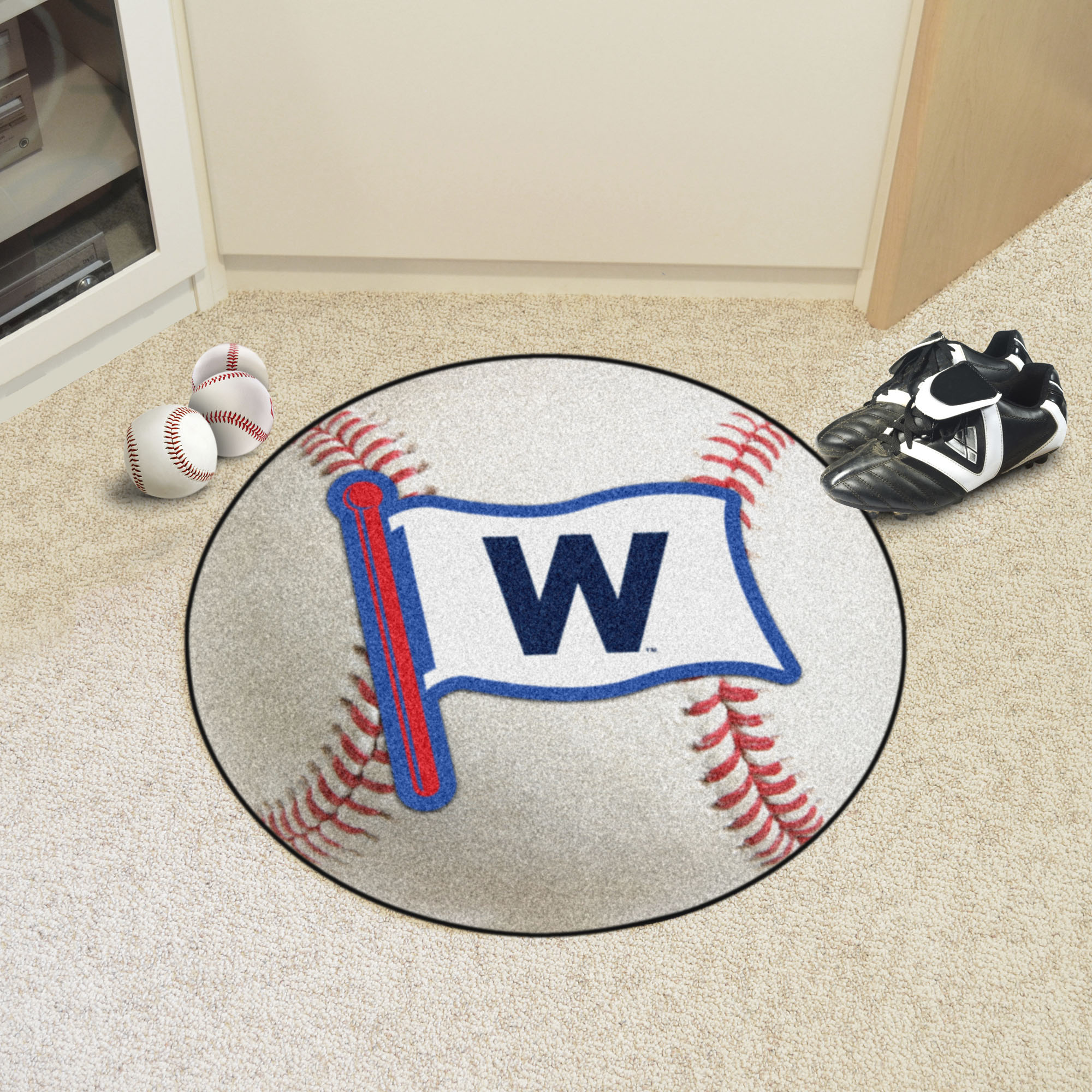 Chicago Cubs Baseball Shaped Area Rug â€“ 22 x 35 (Field & Logo: Field & Logo)