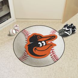 Baltimore Orioles Baseball Shaped Area Rug â€“ 22 x 35 (Field & Logo: Mascot on Baseball)