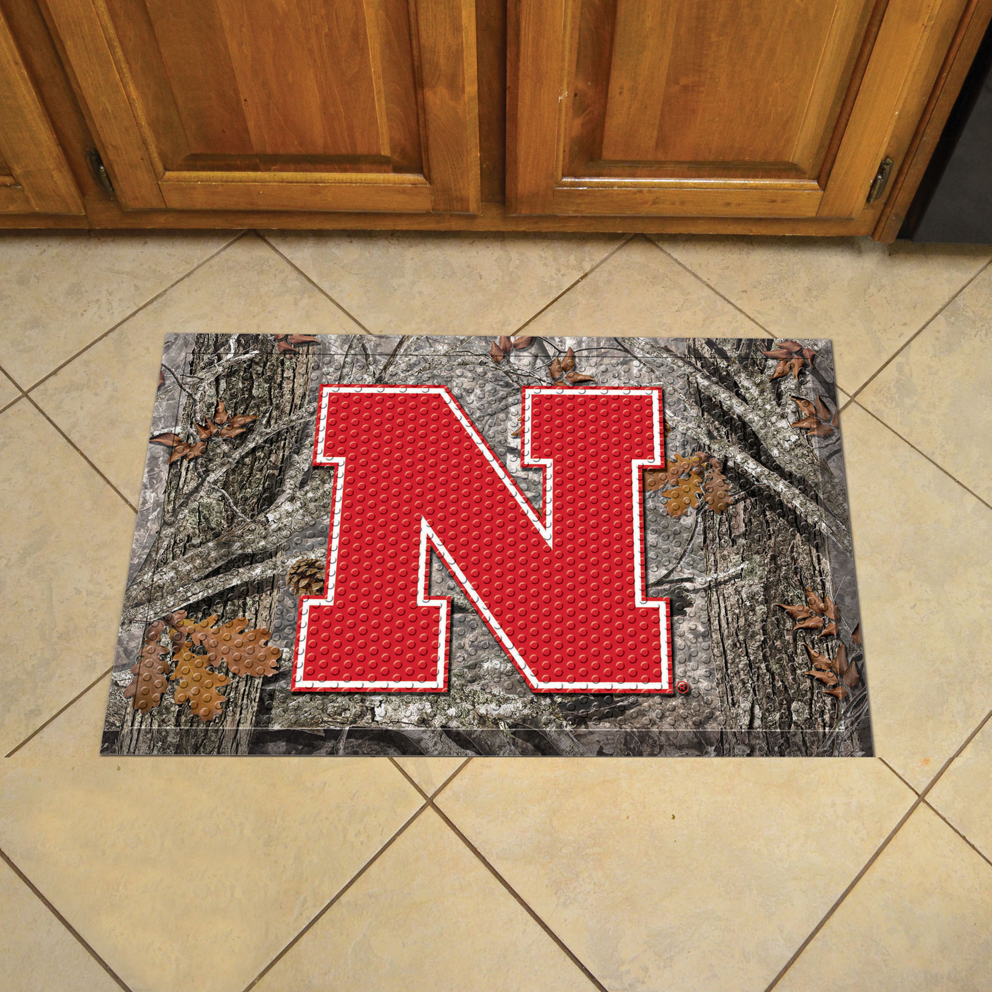 UNL Scrapper Doormat - 19 x 30 Rubber (Field & Logo: Camo & Logo)