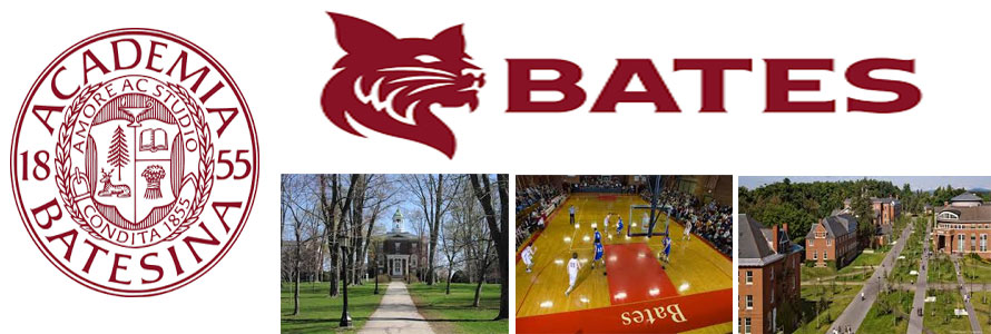 Bates College Bobcats header image created by everything doormats featuring images of the school seal, name, mascot, logo campus and other images.