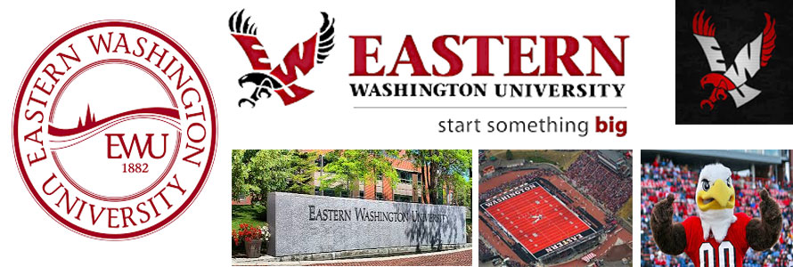 Eastern Washington University header image created by everything doormats featuring images of the school seal, name, mascot, logo campus and other images.