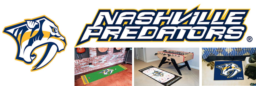 Nashville Predators header image created by everything doormats featuring images products offered on our website, the teamsÃ¢â‚¬â„¢ logo and name.