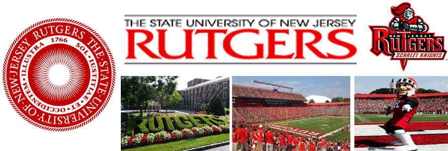 Rutgers University header image created by everything doormats featuring images of the school seal, name, mascot, logo campus and other images.