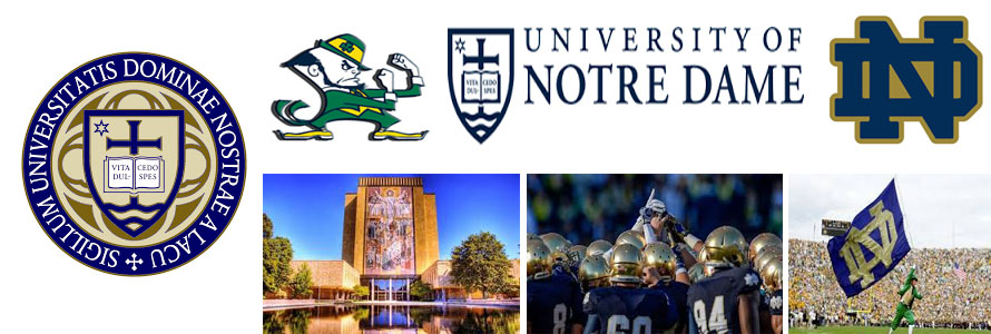 University of Notre Dame Fighting Irish school crest, mascot image, logo image, library and reflecting pool football team and mascot with flag by Everything Doormats.