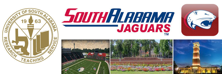 University of South Alabama crest, stadium, campus images and logo.