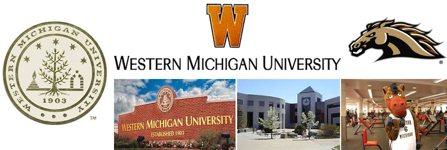 Western Michigan University header image created by everything doormats featuring images of the school seal, name, mascot, logo campus and other images.
