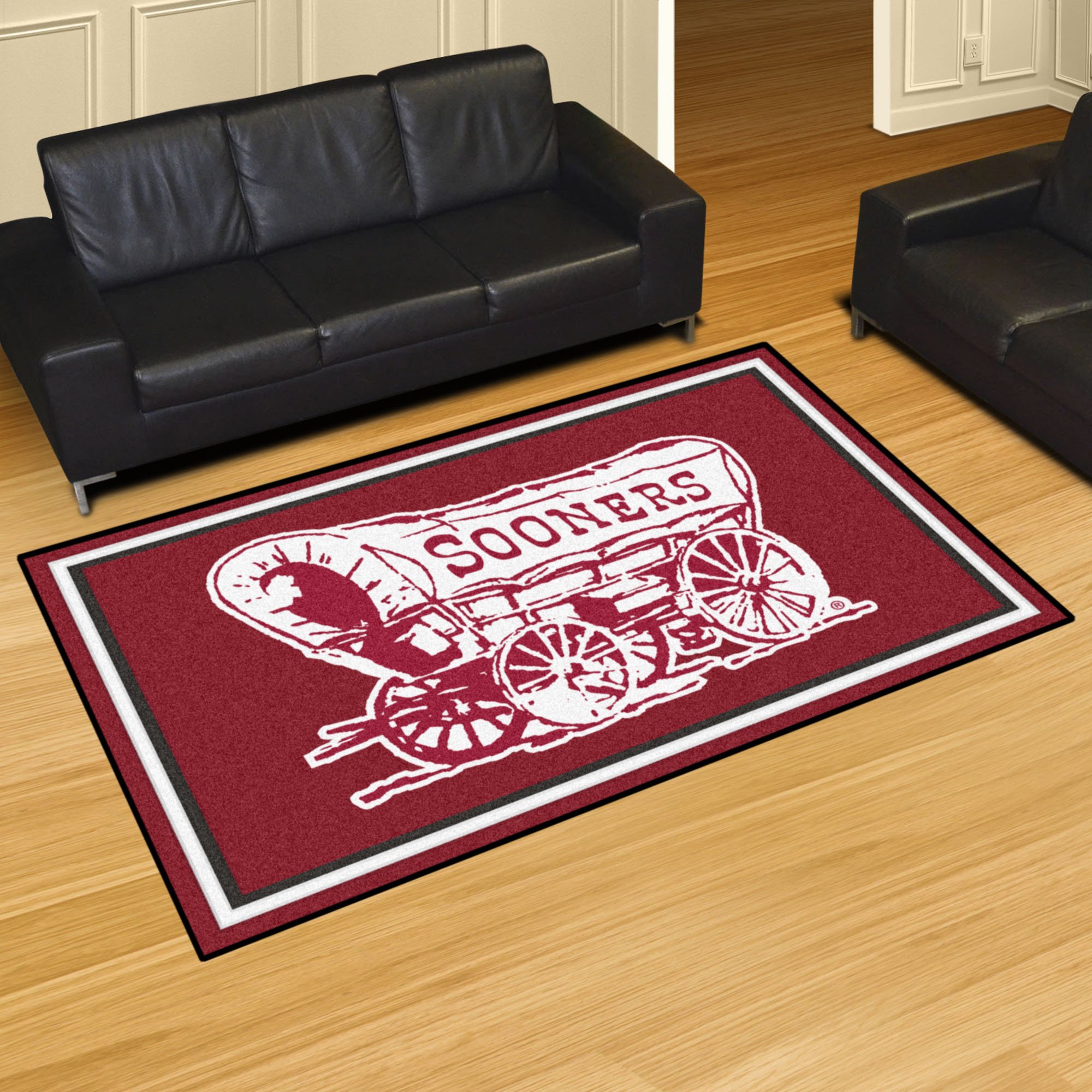 University of Oklahoma Area rug â€“ 5â€™ x 8â€™ Sooner Wagon